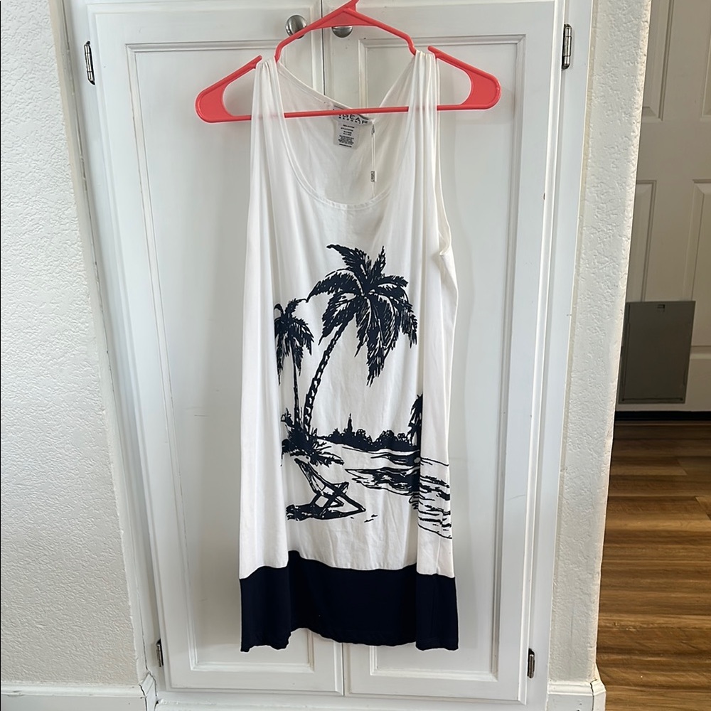 White and Black Palm Tree Tank Dress